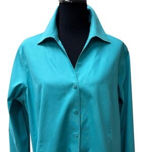 Jones New York Teal Button Front Shirt | 100% Cotton | Women’s Size W